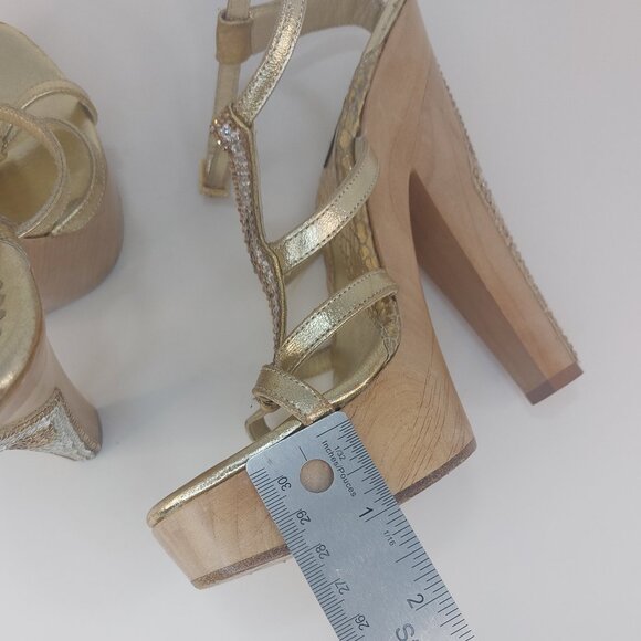 bebe Gold Strappy Rhinestone Platform Heels Size US 6 - Picture 7 of 16